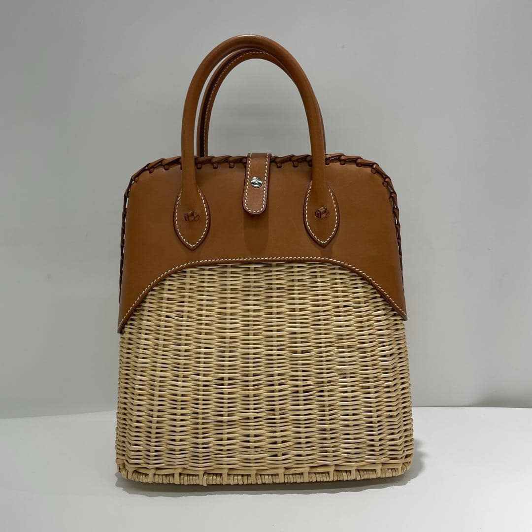 Hermes 2016 Picnic Bolide 25 Fauve Barenia & Osier Wicker Bag