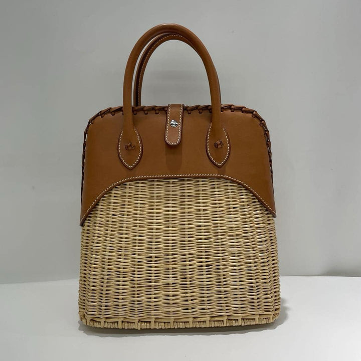 Hermes 2016 Picnic Bolide 25 Fauve Barenia & Osier Wicker Bag