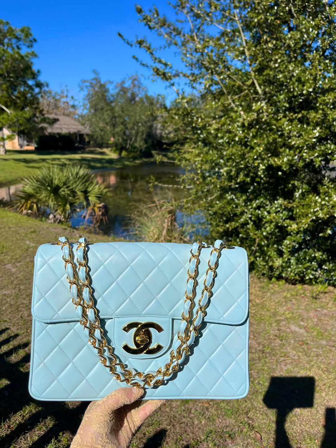 Chanel Baby Blue Maxi Lambskin Flap Bag