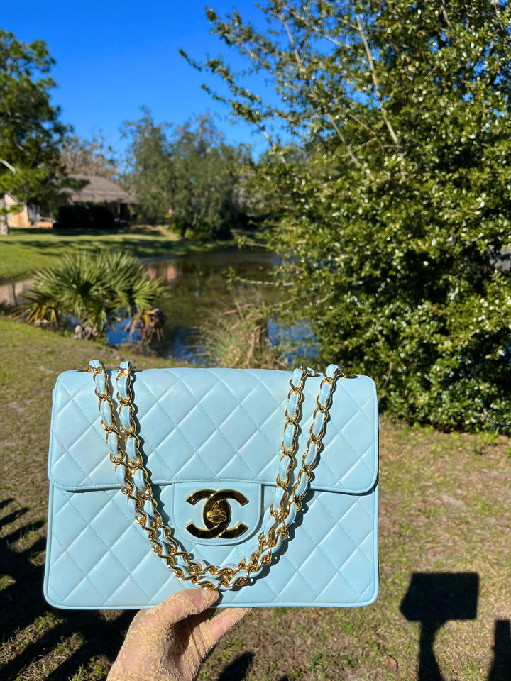 Chanel Baby Blue Maxi Lambskin Flap Bag