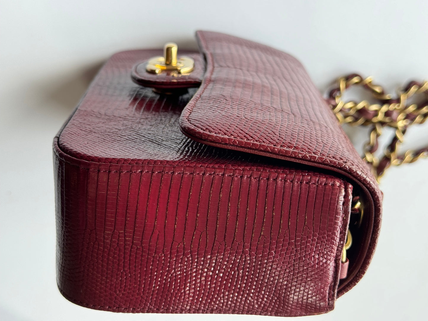 Chanel Burgundy Lizard Mini Rectangular Flap Bag