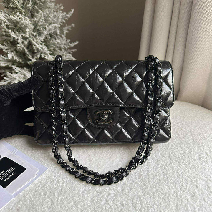 Chanel SO BLACK Small Crumpled Calfskin Double Flap Bag