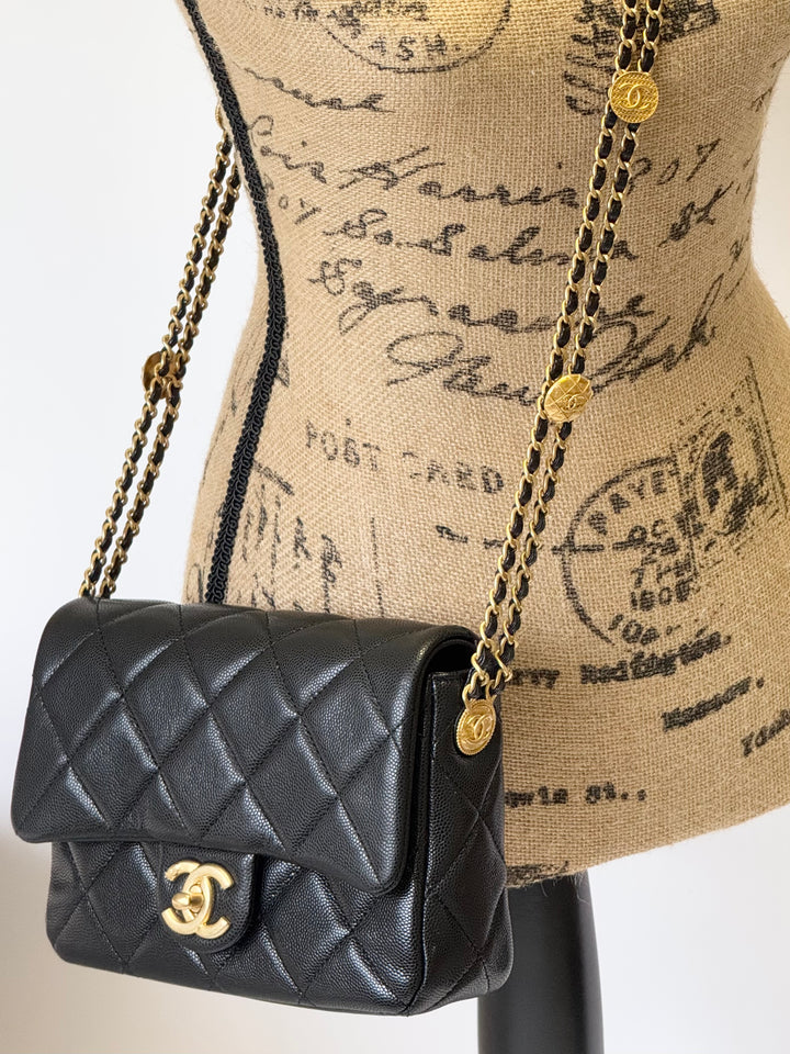 Chanel Twist Your Buttons Black Small Caviar Flap Bag