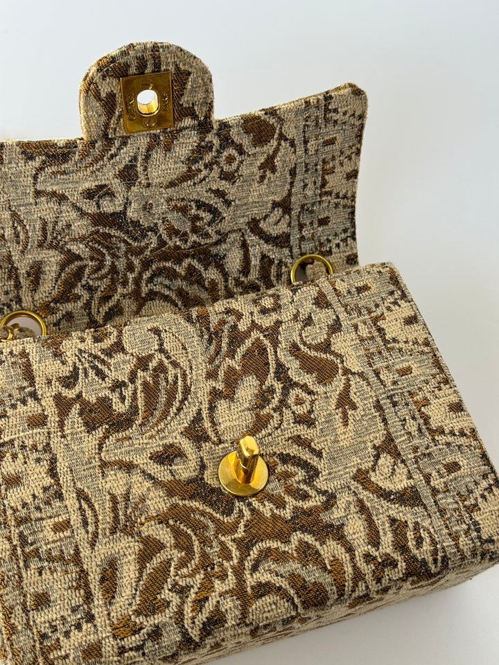 Chanel 1991 Bronze Metallic Brocade Vintage Mini Square Flap Bag