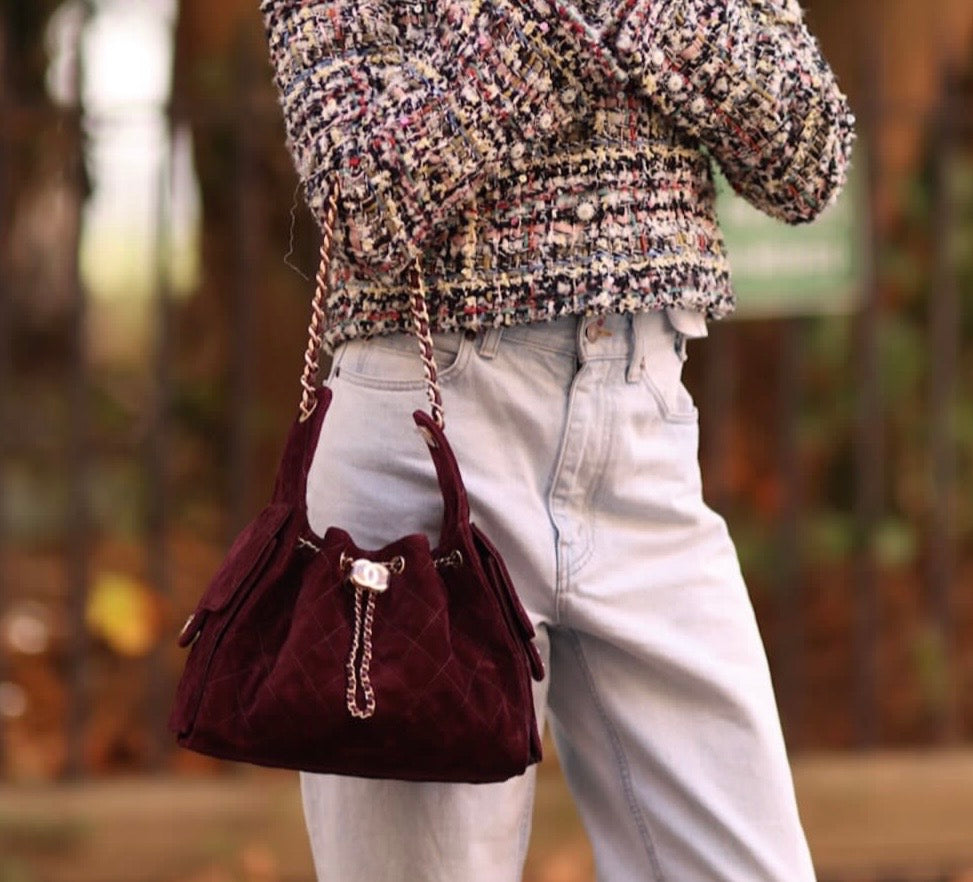 Chanel Small 25 Hobo Bag Suede Leather Burgundy Shiny Gold Hardware 2026