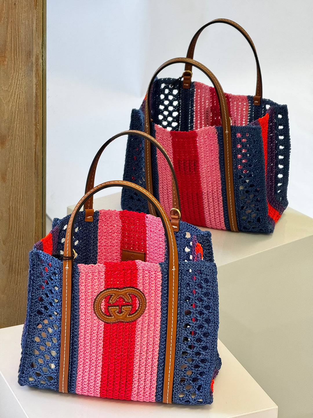 Gucci Interlocking Multicolor Raffia Tote Bag