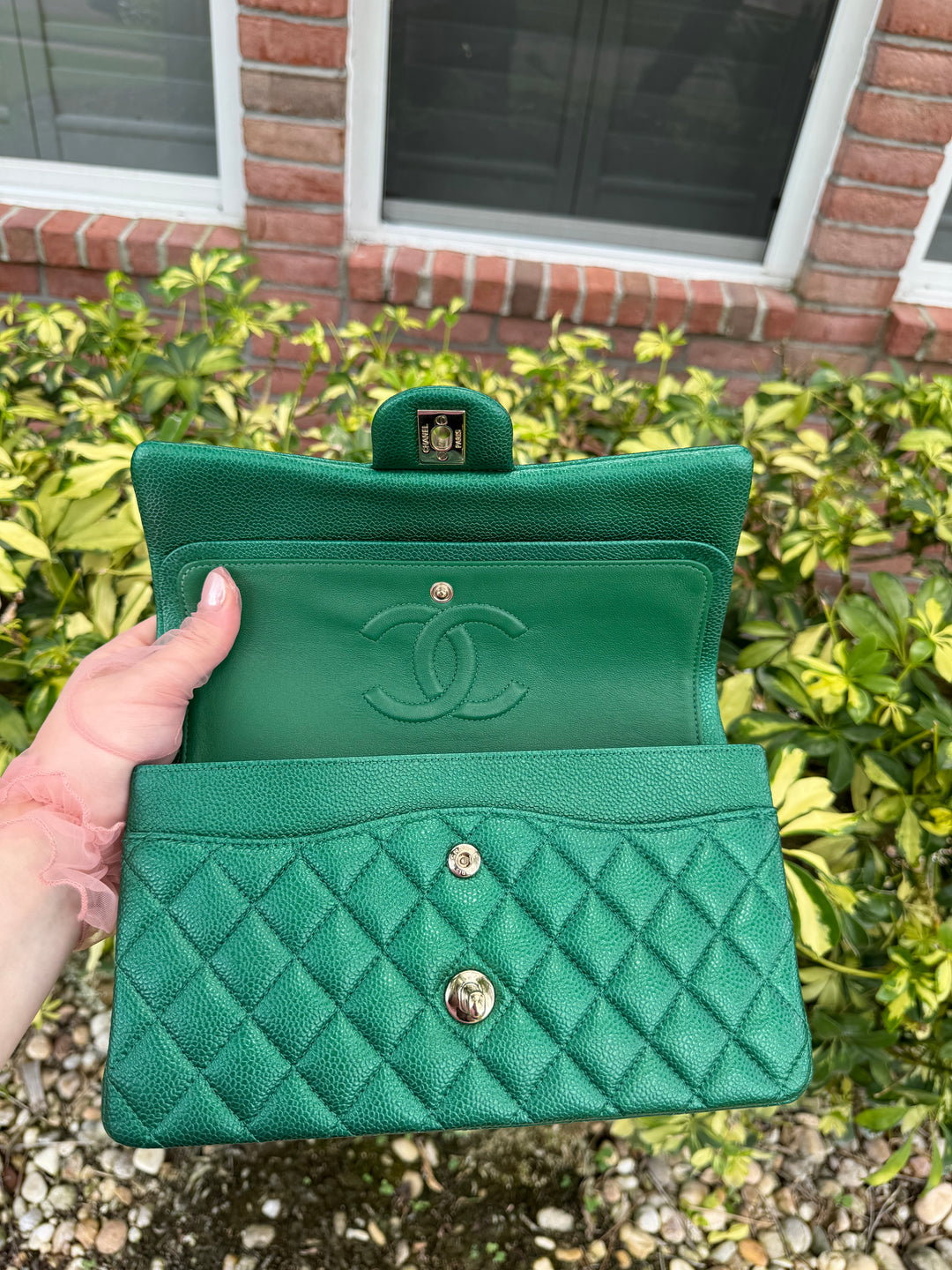 Chanel Classic Medium Double Flap Emerald Green Caviar Gold Hardware 2018
