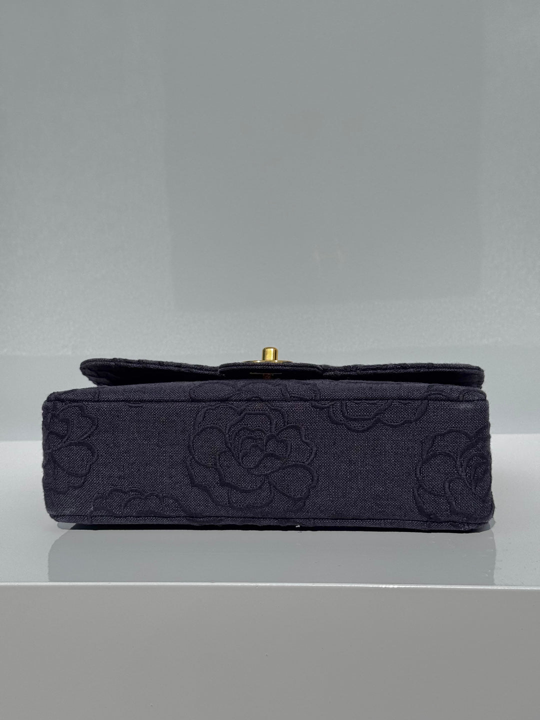Chanel 1997 Medium 24K Navy Camellia Classic Flap Bag