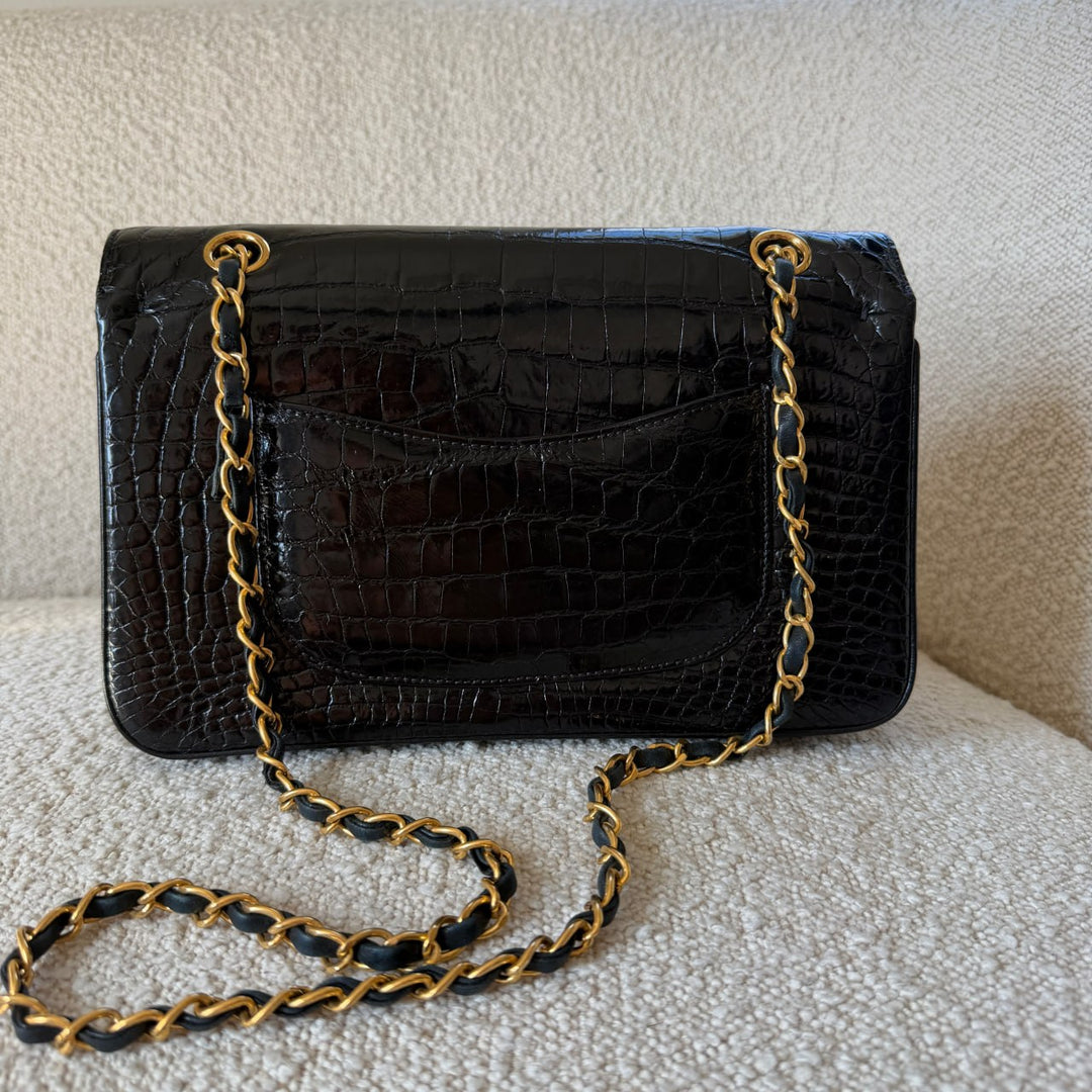 Chanel Medium Classic Flap Bag Alligator Black 24K Plated Gold Hardware 1997