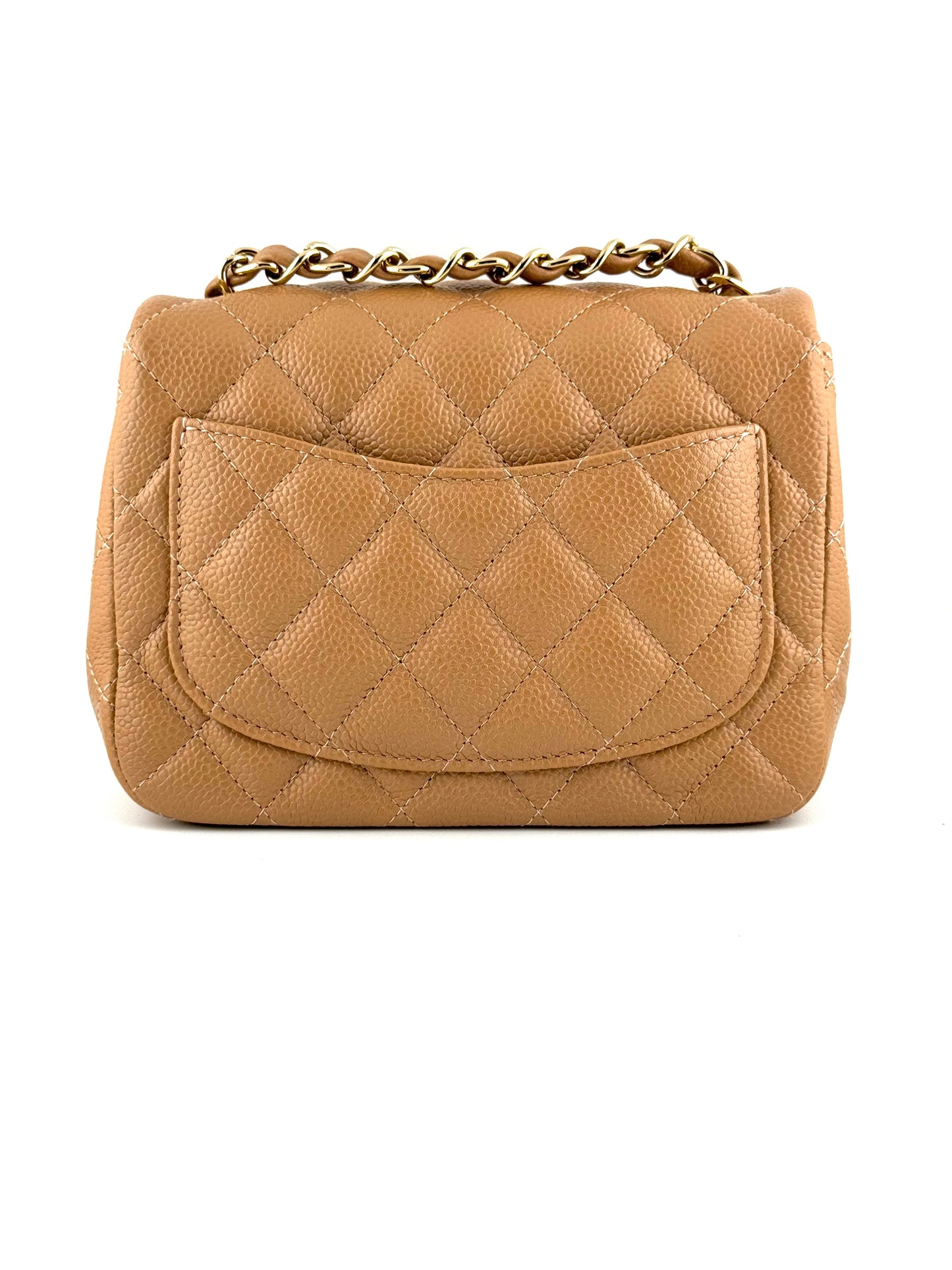 Chanel 18S Dark Beige Mini Square Caviar Flap Bag