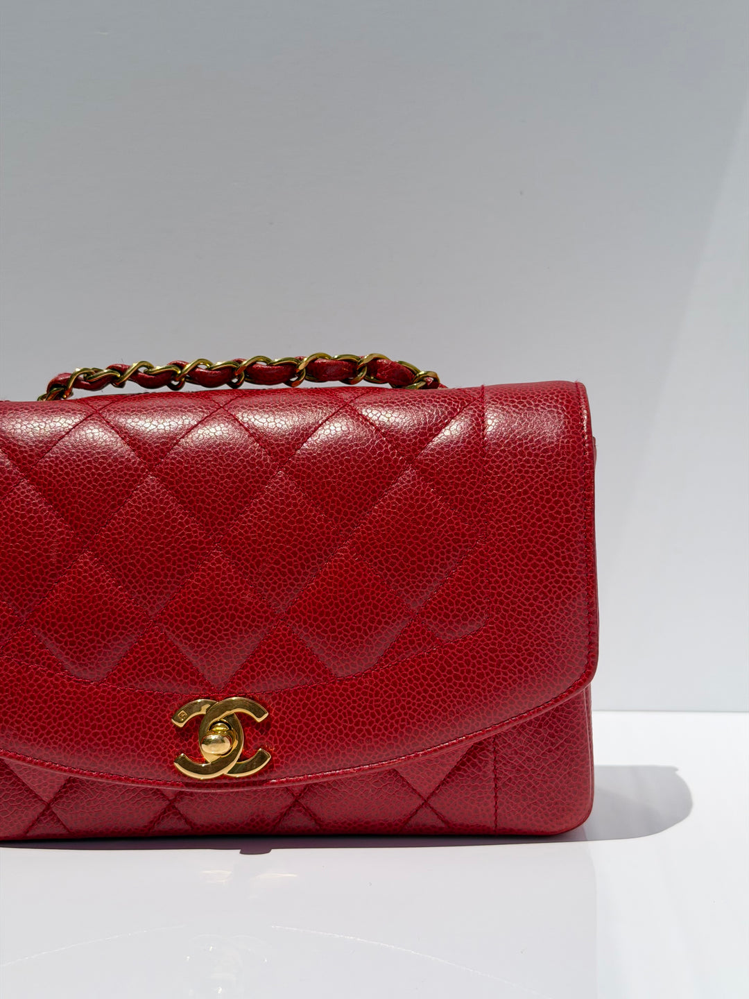 Chanel Small Diana Flap Bag Caviar Red 24K Plated Gold Hardware 1994
