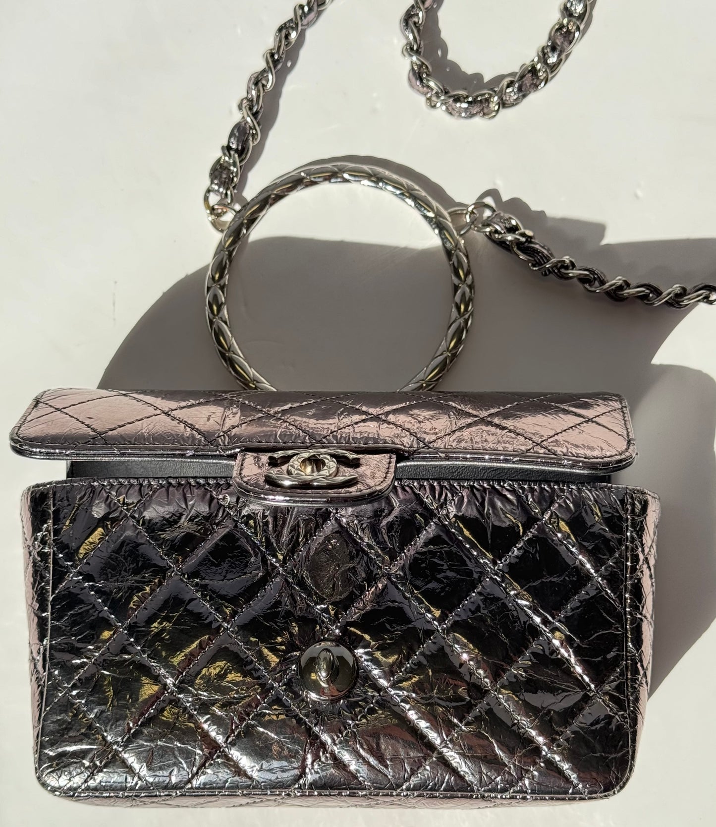 Chanel Metallic Calfskin Mini Ring Handle Flap Bag