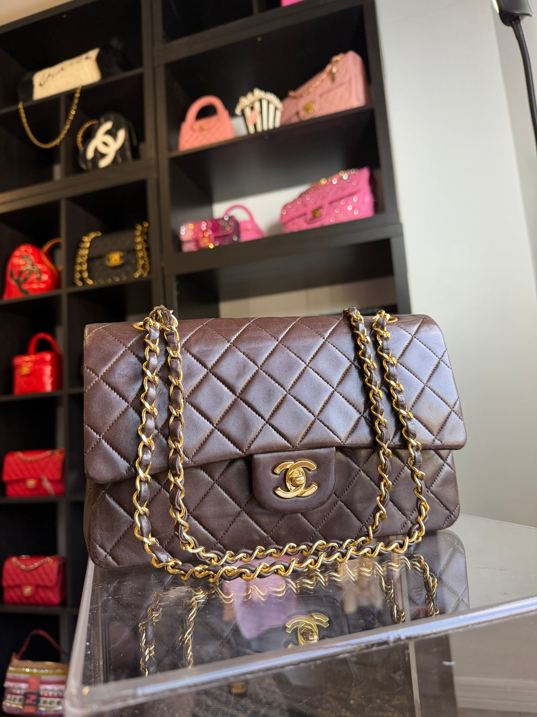 Chanel Medium Classic Flap Bag Lambskin Brown 24K Plated Gold Hardware 1994