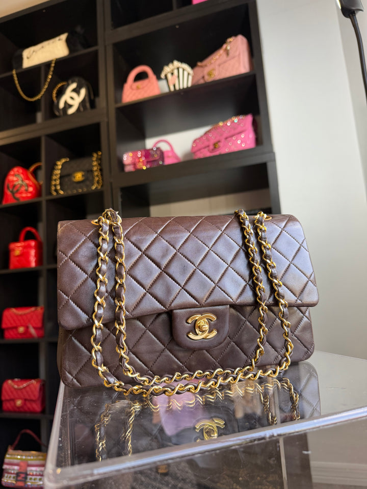 Chanel Medium Classic Flap Bag Lambskin Brown 24K Plated Gold Hardware 1994