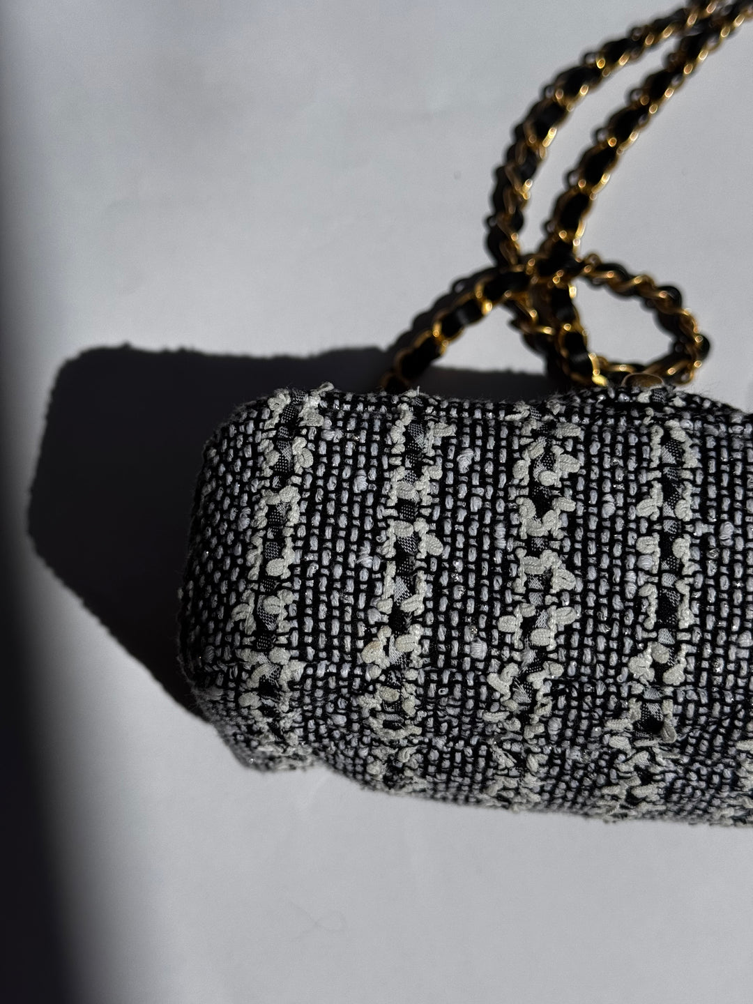 Chanel Black & White Mini Tweed Pearl Flap Bag