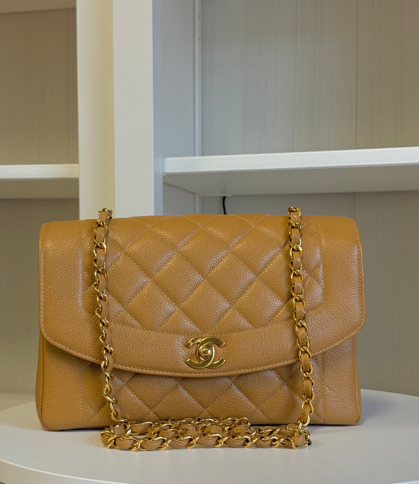 Chanel Caramel 24K Medium Caviar Diana Flap Bag