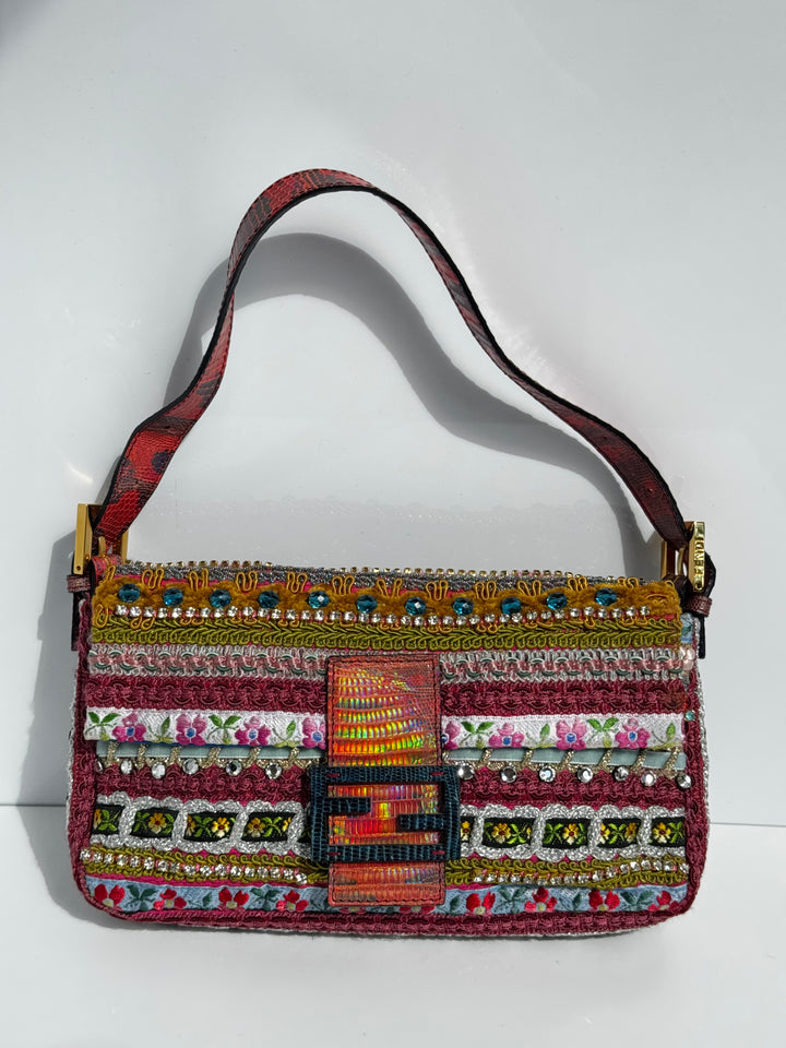 Fendi RARE Embellished Mixed Media Baguette