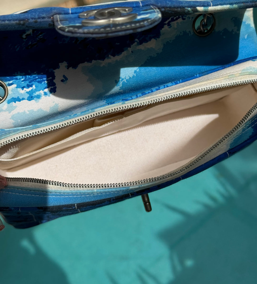 Chanel Surf Line Choco Bar Flap Blue Canvas Silver Hardware 2002