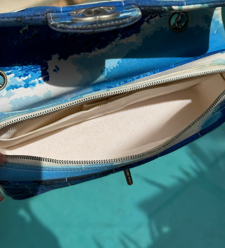 Chanel Surf Line Choco Bar Flap Blue Canvas Silver Hardware 2002
