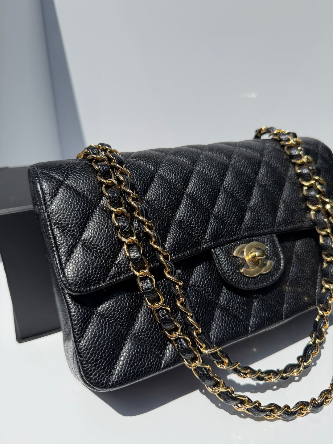 Chanel Medium Classic Double Flap Caviar Black Gold Hardware 2018