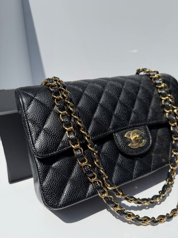 Chanel Medium Classic Double Flap Caviar Black Gold Hardware 2018