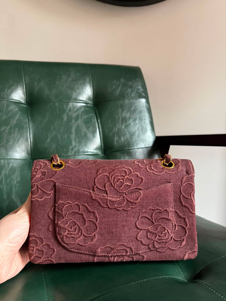 Chanel Classic Flap Small Camellia Burgundy 24K Gold Hardware 1997