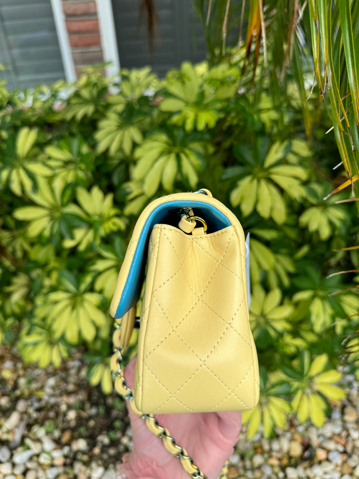 Chanel Yellow Lambskin Mini Flap Bag W Rainbow Hardware