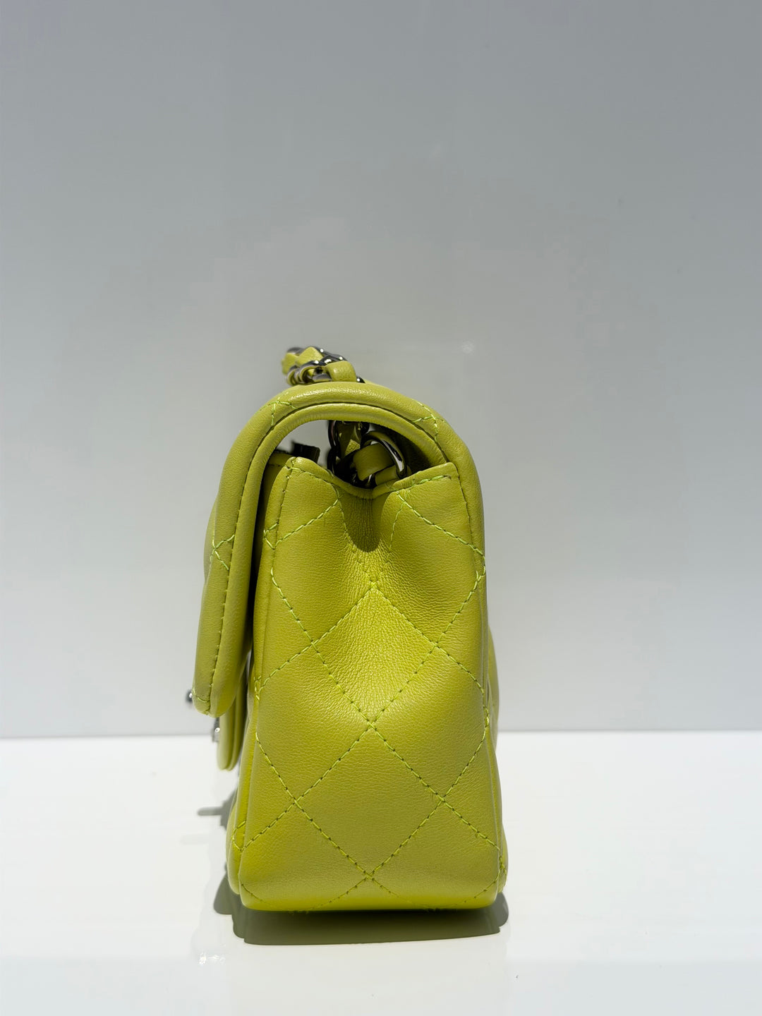 Chanel 21S Mini Classic Flap Lambskin Yellow Silver Hardware