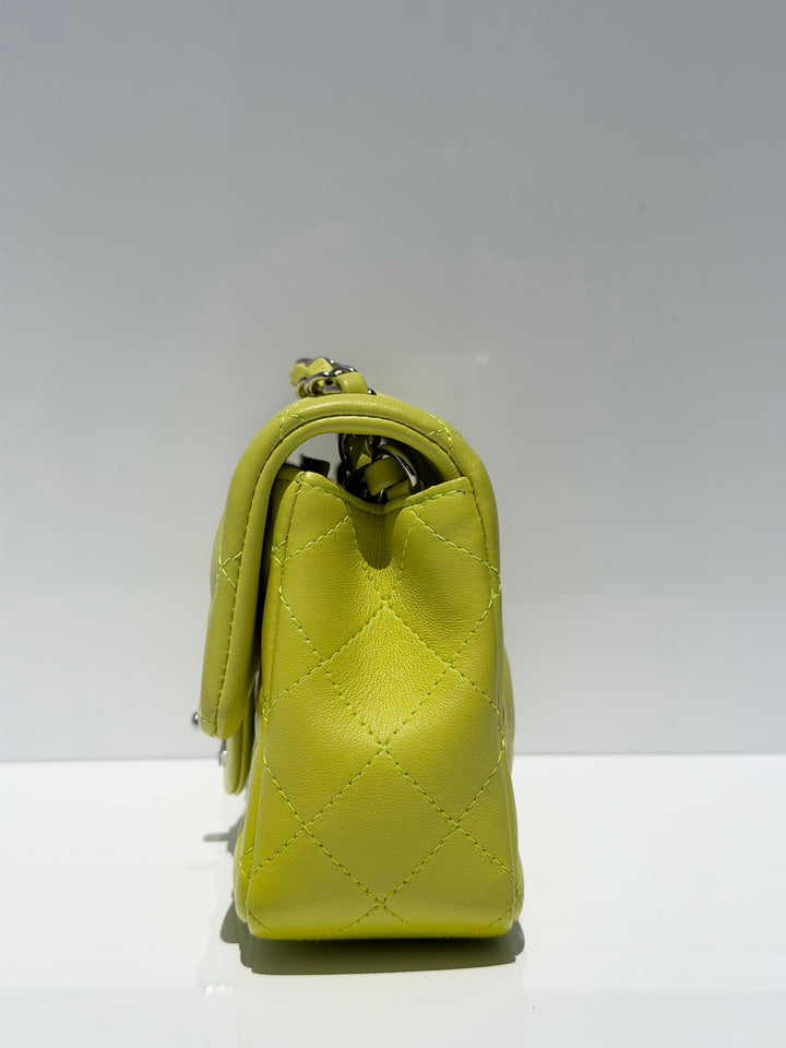 Chanel 21S Mini Classic Flap Lambskin Yellow Silver Hardware