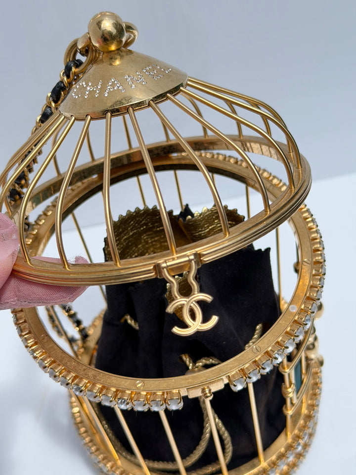 Chanel Bird Cage Minaudière Gold Lambskin Strass Enamel Gold Hardware 2020