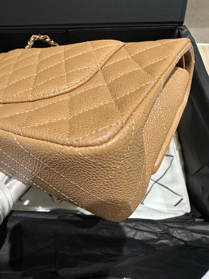 Chanel Medium Classic Flap Bag Dark Beige Caviar Gold Tone Hardware 2018