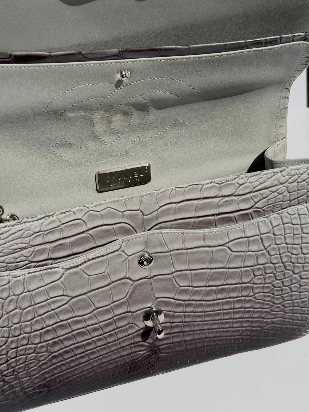Chanel Jumbo Flap Grey & Black Ombre Alligator Silver Hardware 2015