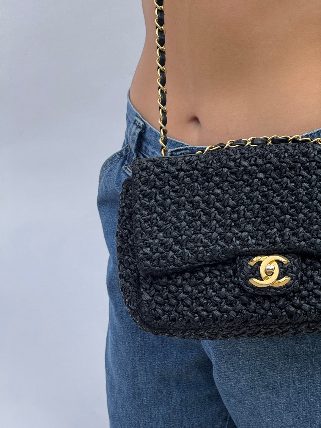 Chanel 18C Black Ancient Greece Raffia Crochet Flap Bag