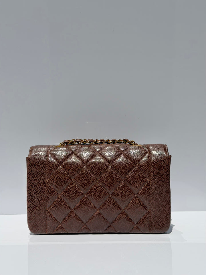 Chanel Small Diana Flap Bag Caviar Brown 24K Plated Gold Hardware 1994