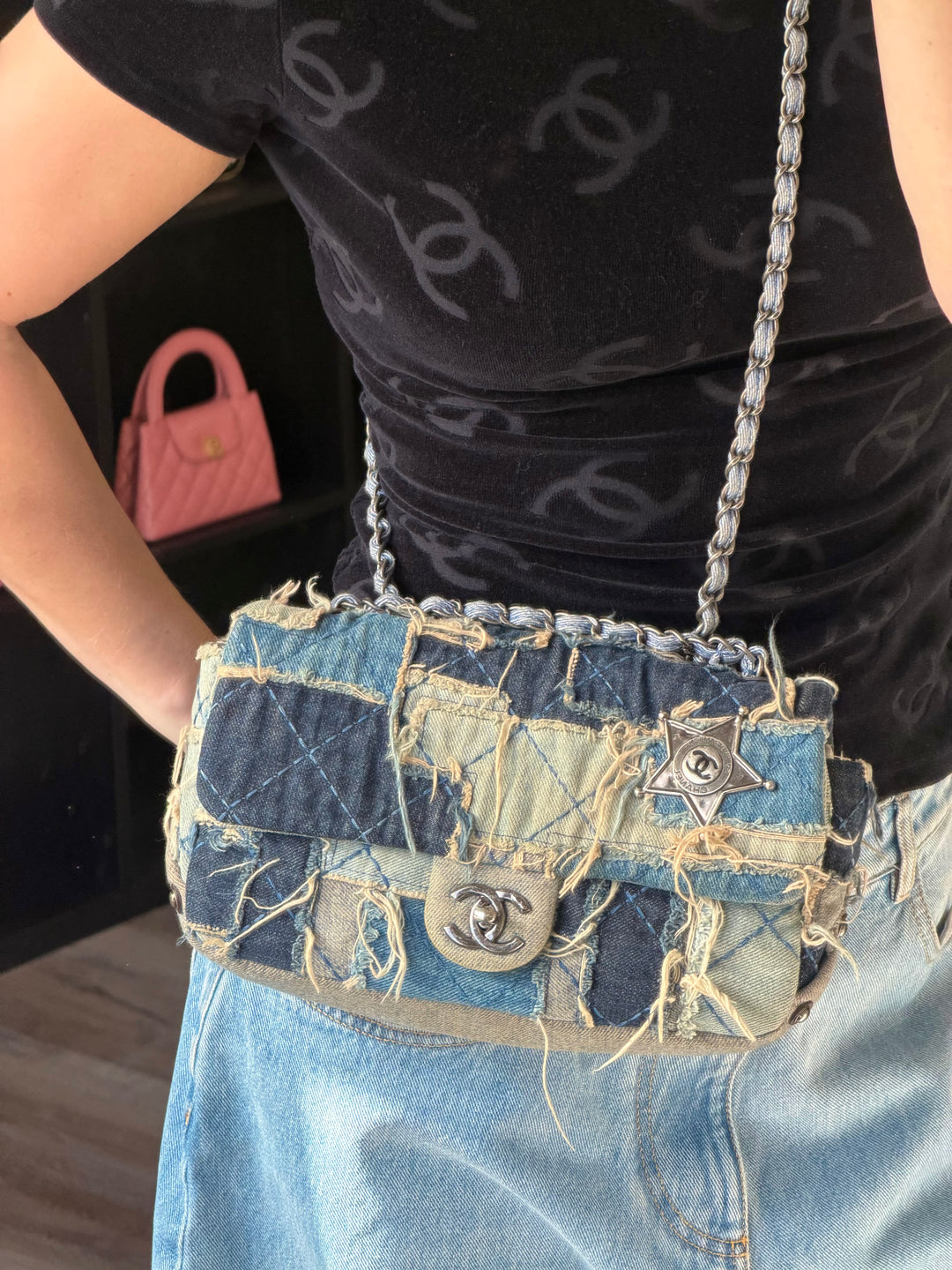 Chanel Paris-Dallas Flap Bag Blue Patchwork Denim Gunmetal Hardware 2014
