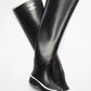 Chanel 22K Black/White Caoutchouc CC Logo Thigh High Rain Boot