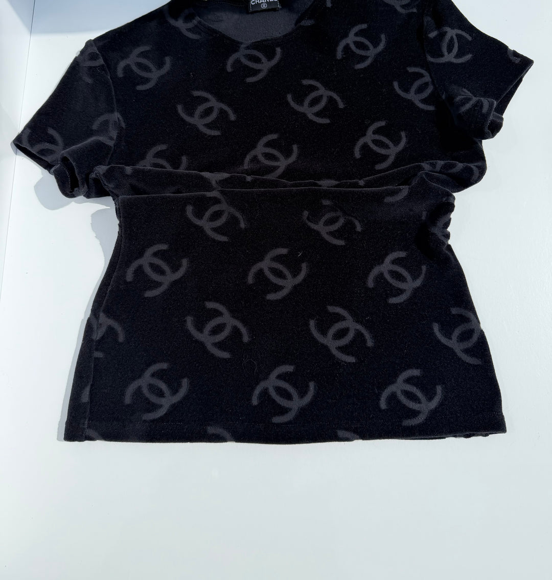 Chanel Spring 1996 Black Velour Top and Bottom Set