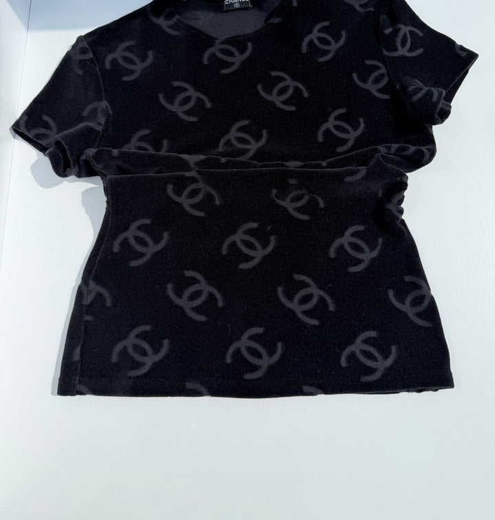Chanel Spring 1996 Black Velour Top and Bottom Set