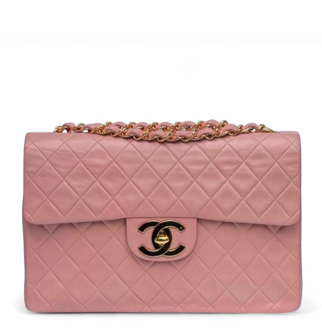 Chanel 1991 Pink Vintage Lambskin Maxi Flap Bag