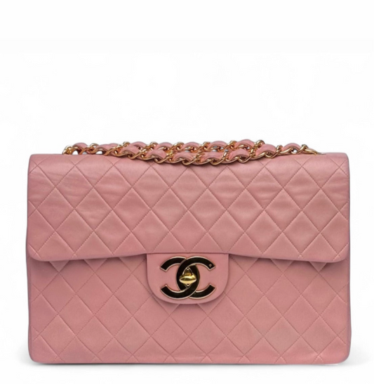 Chanel 1991 Pink Vintage Lambskin Maxi Flap Bag