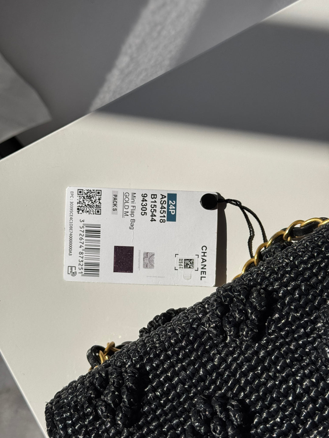 Chanel 24P Black Braided Raffia Mini Flap Bag
