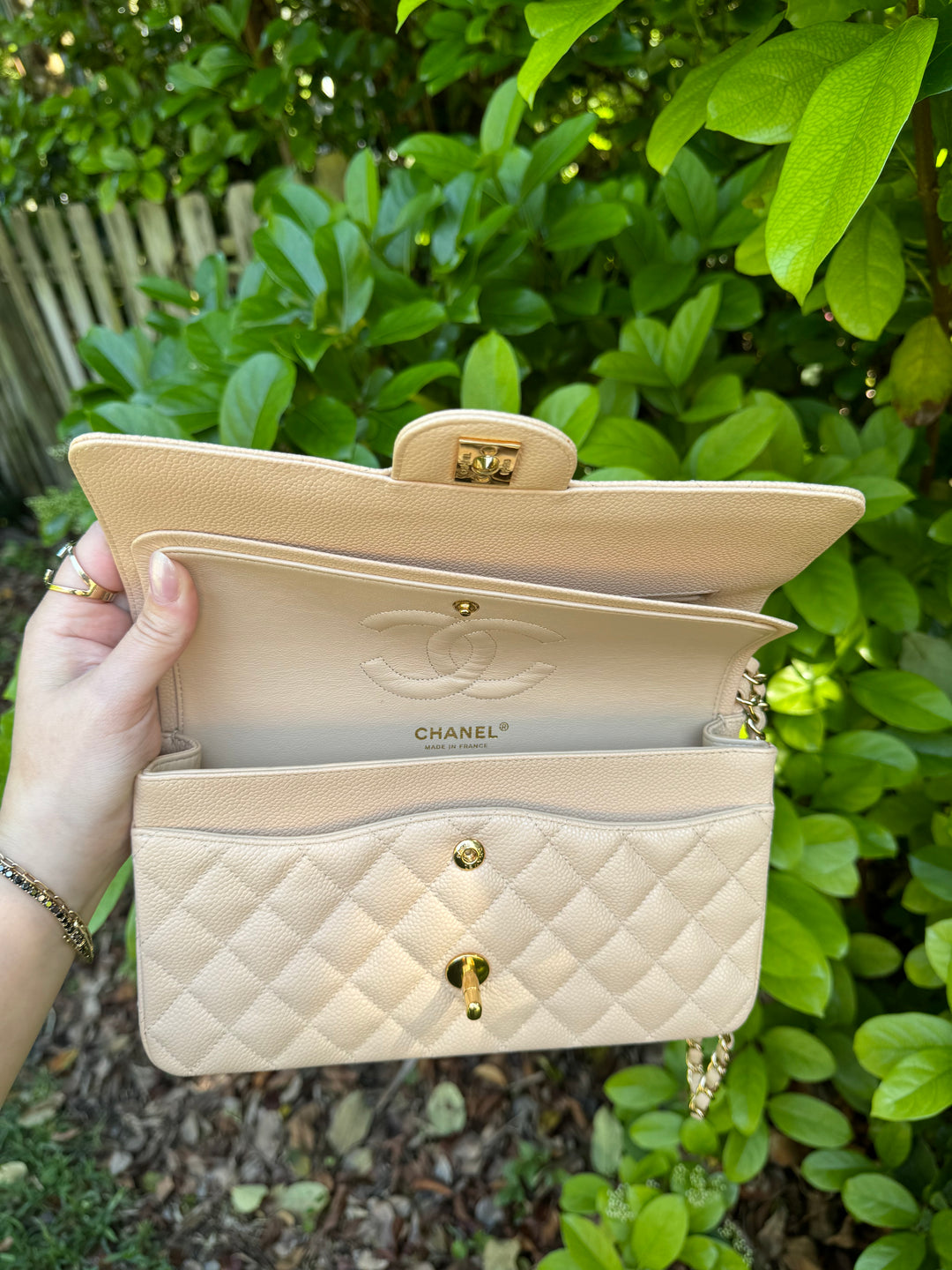 Chanel 2008 Beige Claire Medium Caviar Classic Flap W 24K GHW