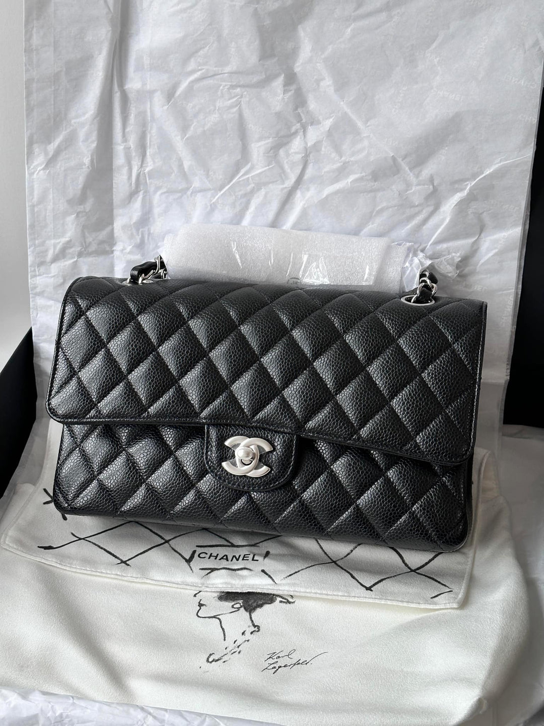 Chanel Black Medium Caviar Double Flap Bag SHW