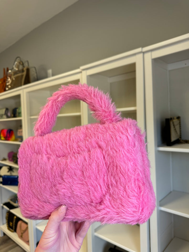 Chanel RARE 1994 Pink Faux Fur Kelly Top Handle