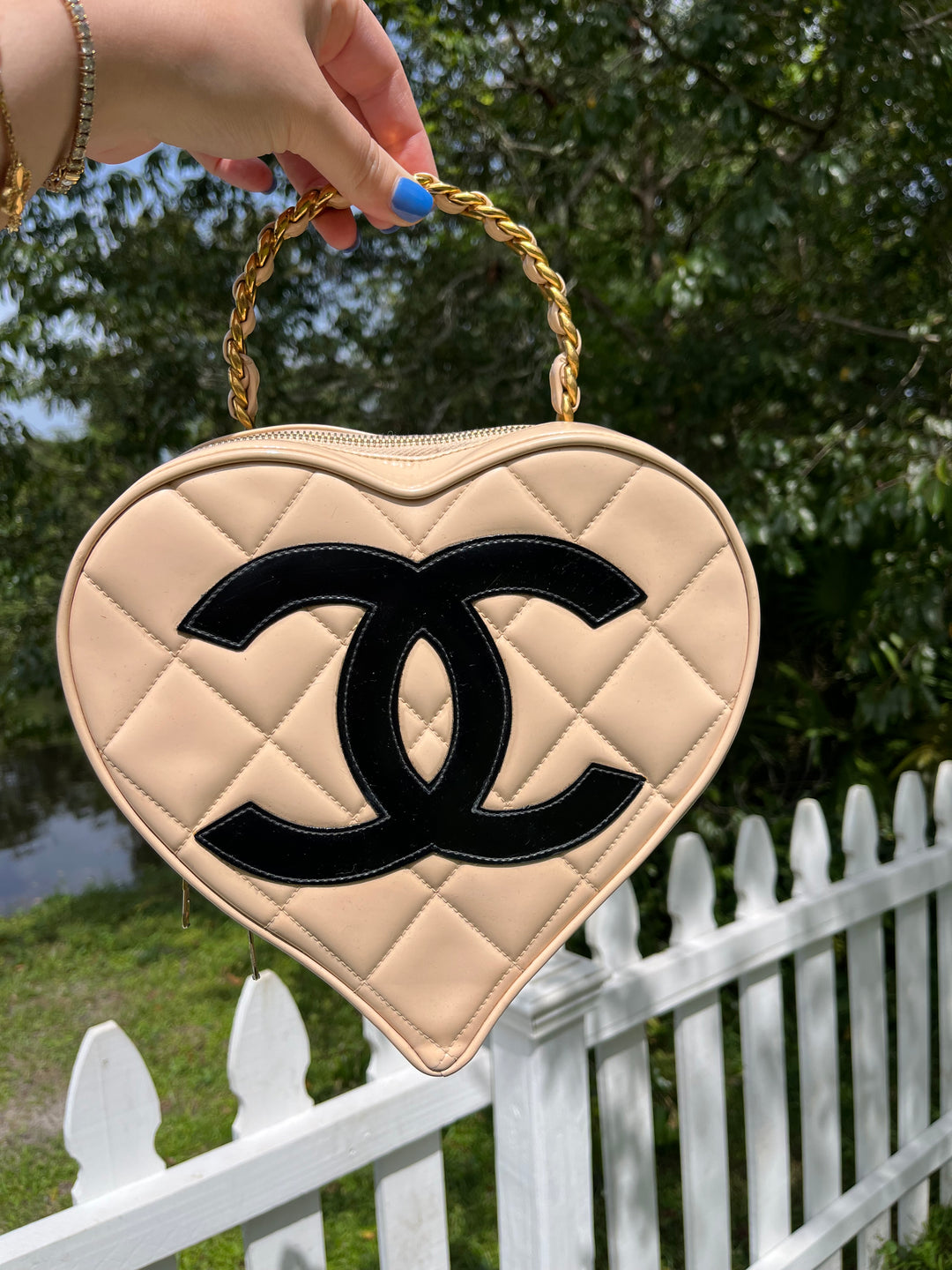 Chanel 1995 CC Beige Heart Vanity Bag