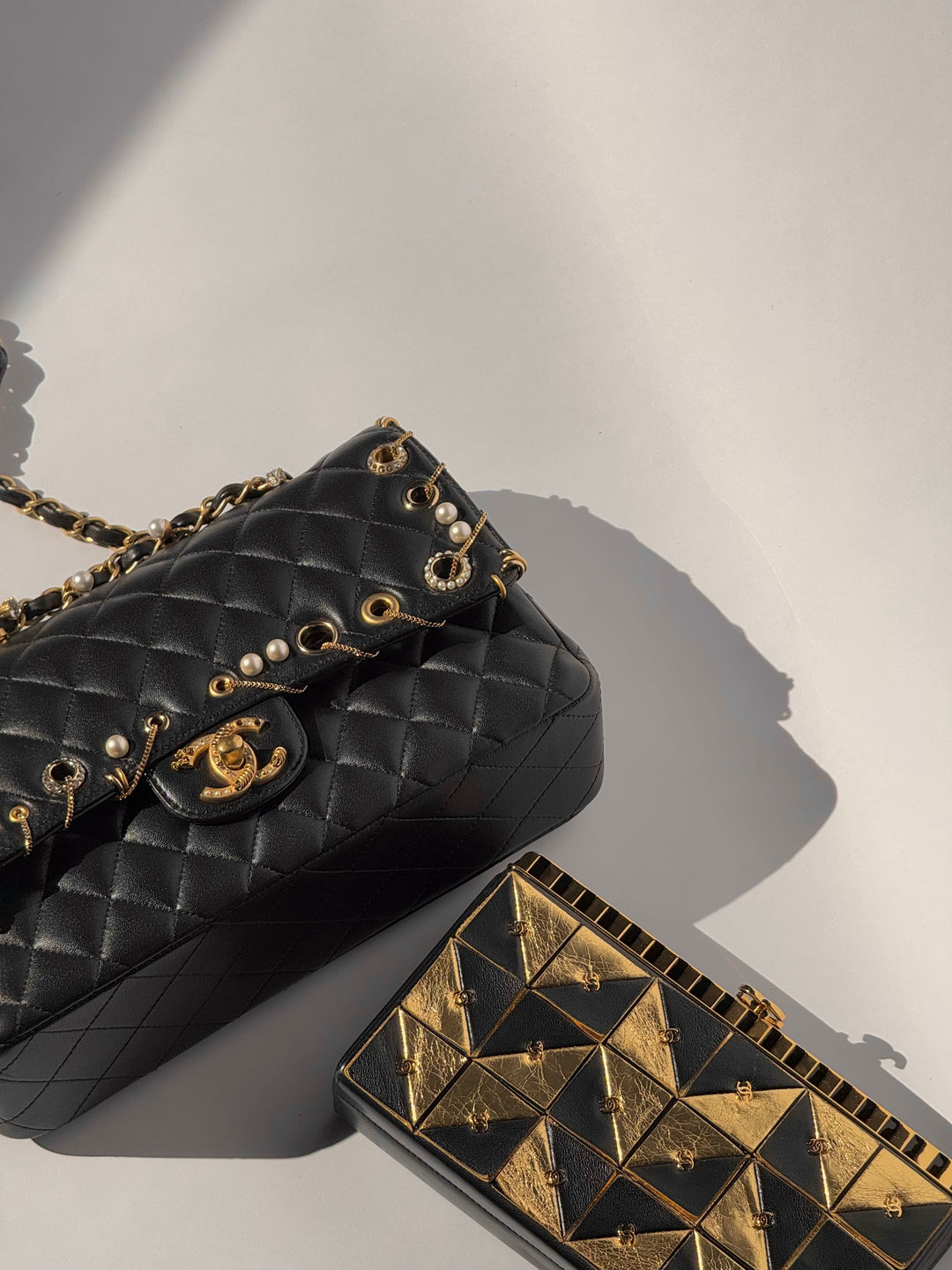 Chanel 19A Egypt Gold Lambskin Minaudiere Crossbody Black Gold 2019