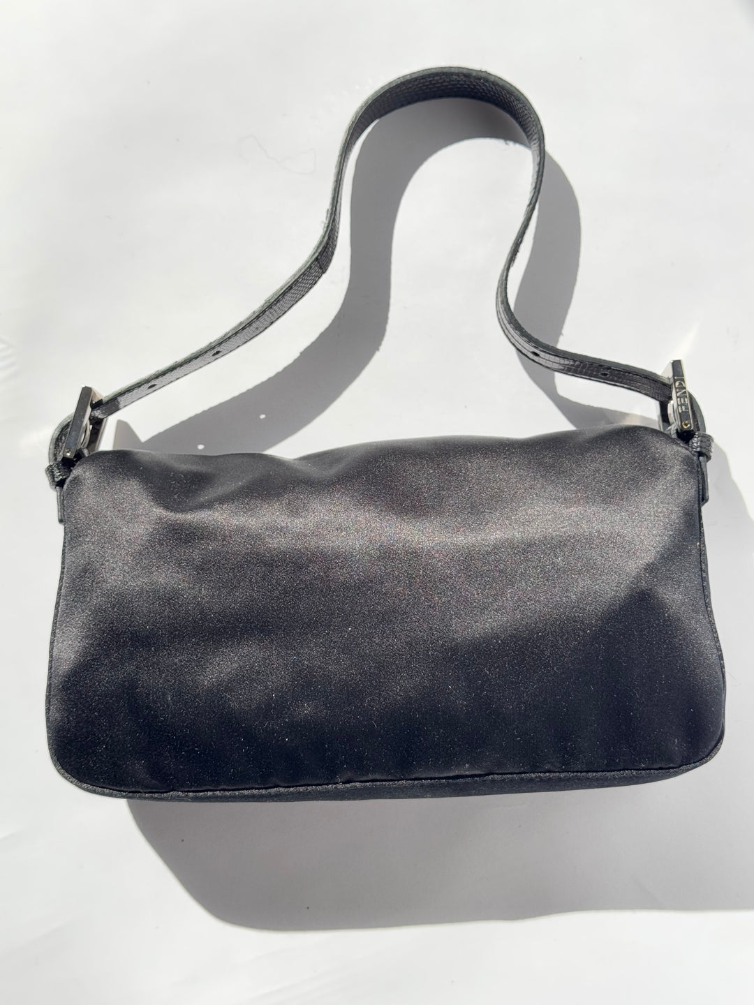 Fendi Black Satin Crystal Baguette With Lizard Trim