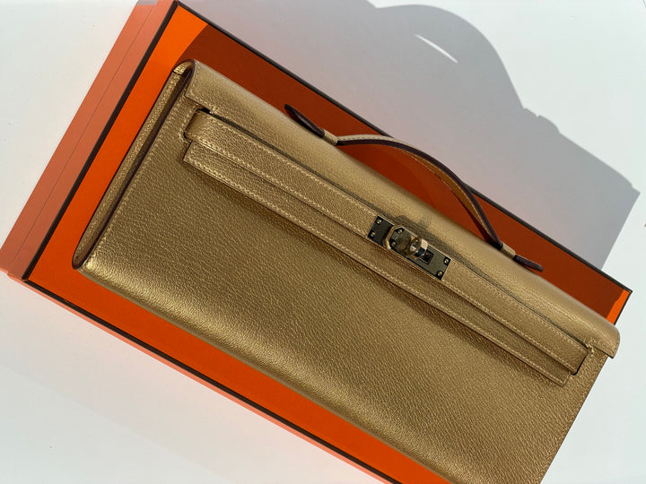 Hermes Kelly Cut Gold Metallic Chevre Dore