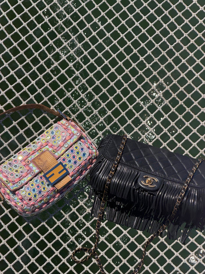 Fendi Baguette Mirror Specchietti Bag Multicolor Silk Embroidery & Beading Lizard Trim 2009