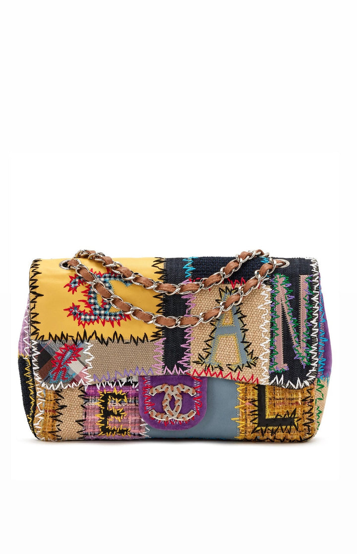 Chanel Jumbo Single Flap Patchwork Multicolor Tweed Silver Hardware 2015